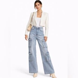 Ramy Brook Light Wash High Rise Wide Leg Cargo Jeans Stretch Denim 29🧡